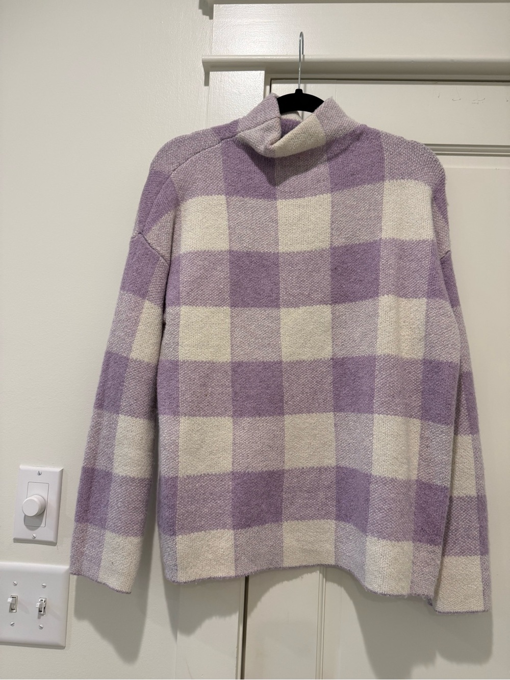 Christian Siriano Lavender & Cream Check Mock Neck Sweater